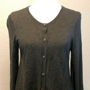 Silk Blend Charcoal Gray Cardigan Sweater Md